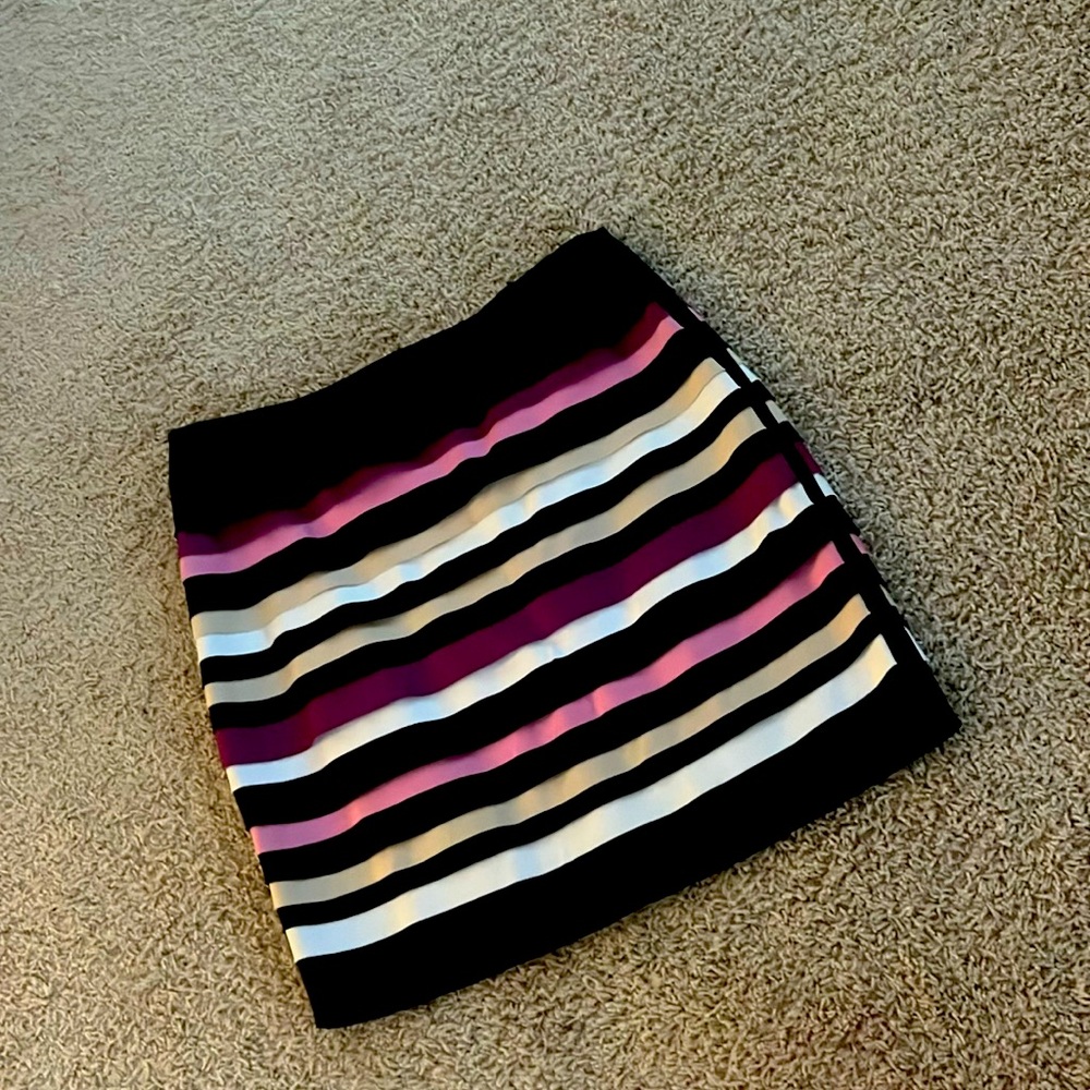 White House Black Market Black, White & Pink Striped A-Line Skirt
